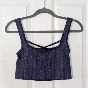 Urban Outfitters Metallic Navy Ribbed Strappy Out From Under Cami Crop Top M/L